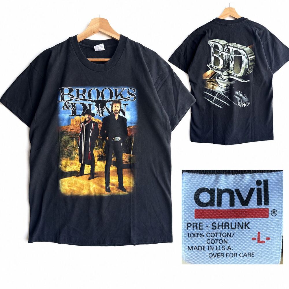 VTG 90s Brooks & Dunn Tour Shirt Large Double Sided Concert Anvil Single Stitch